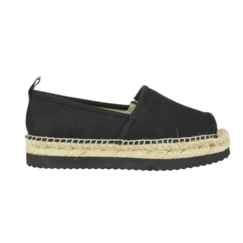 Michael Kors Hastings open toe black canvas espadrilles flat form sole size 7